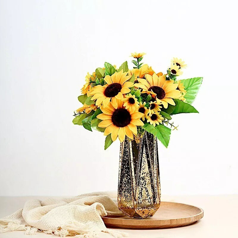 2 Yellow 13" tall Faux Silk Sunflower Bouquets Wedding Party Events Decorations