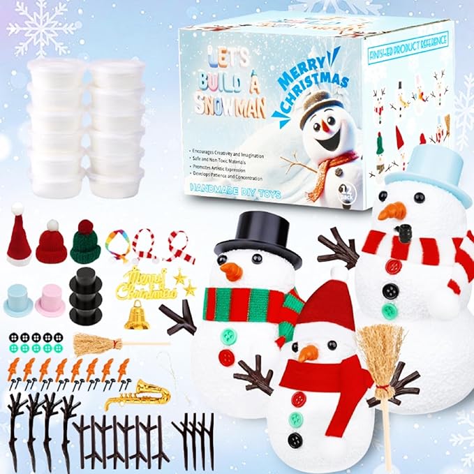 Snowman Clay Crafts 12 Pack Build a Snowman Christmas DIY Kit, Creative Kids Modeling Activities Making Clay, Christmas Stocking Stuffers Christmas Crafts Xmas Gift for Kids