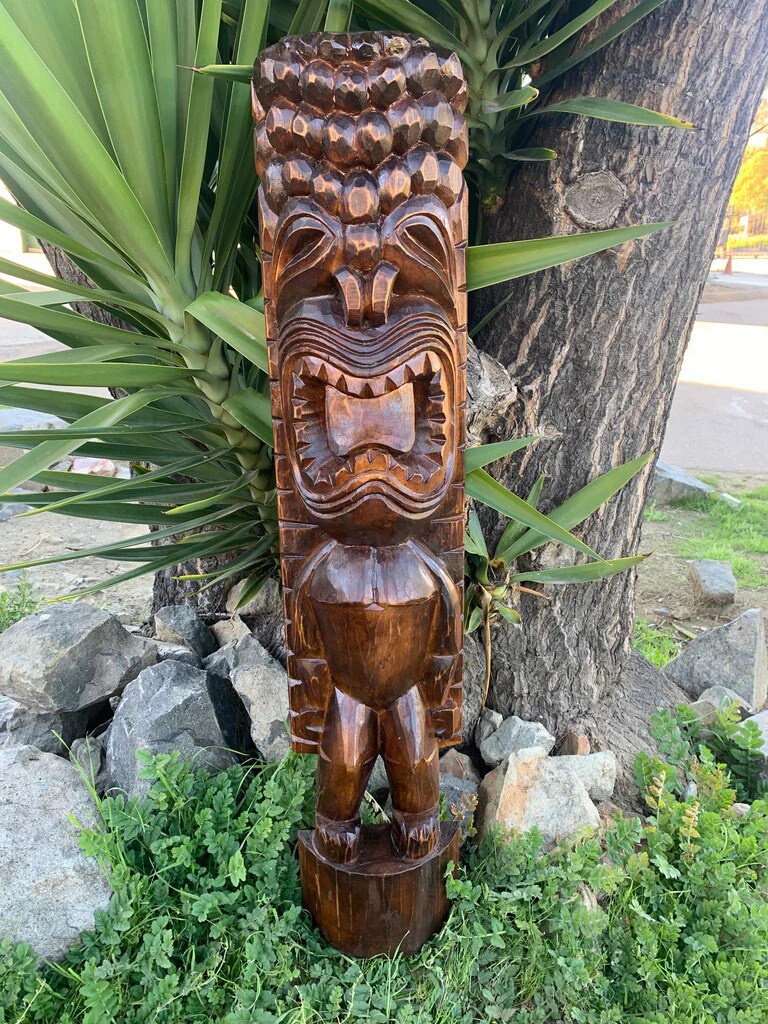 Ku store Totem Hawaiian Tiki Statue Wall Sculpture Mask Tropical Tiki Bar Decor 40