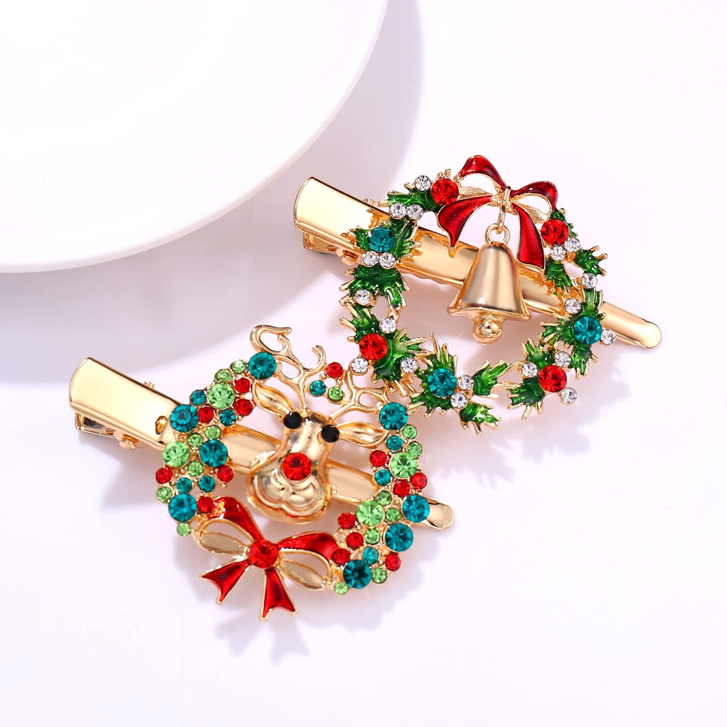 6PCS Christmas Hair Clips for Women Xmas Snowflake Wreath Reindeer Bell Hairpins Rhinestone Holiday Hair Barrettes Festive Costume Hair Accessory Gifts (6PCS Xmas Hair Clip)