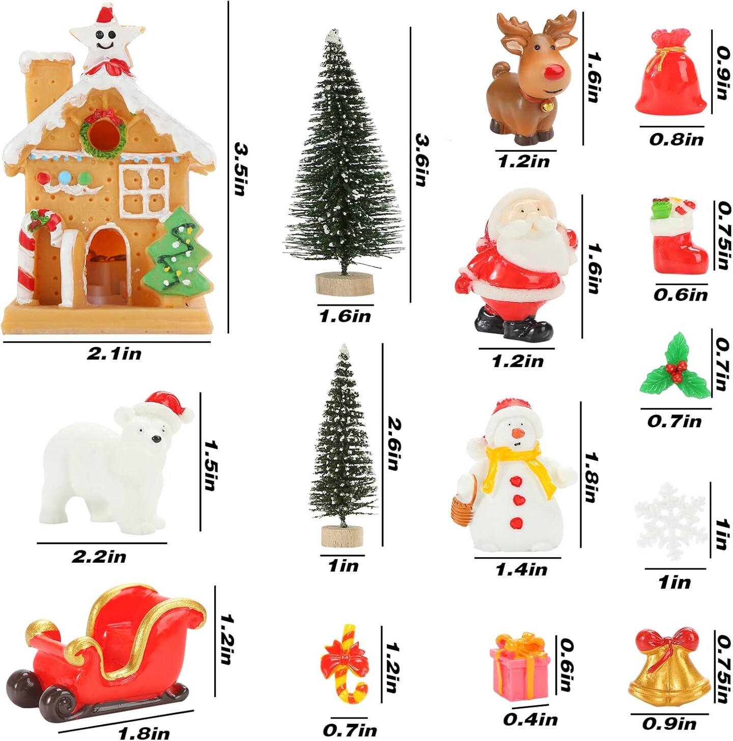 Christmas Miniature Figurines for Crafts, 25 PCS Christmas Miniature Ornaments Kit Snowman Christmas Fairy Resin Ornaments Pine Tree for Christmas Garden