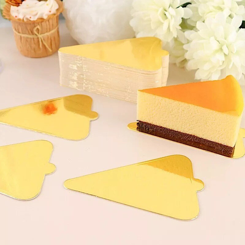 Gold 50 Metallic 5&#x22; Triangle Cake Boards Disposable Mini Dessert Tray Events