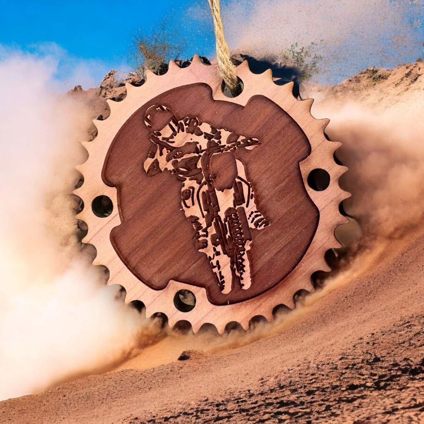 Dirtbike and Chainring - Cedar Ornament Dirtbike and Chainring - Cedar Ornament