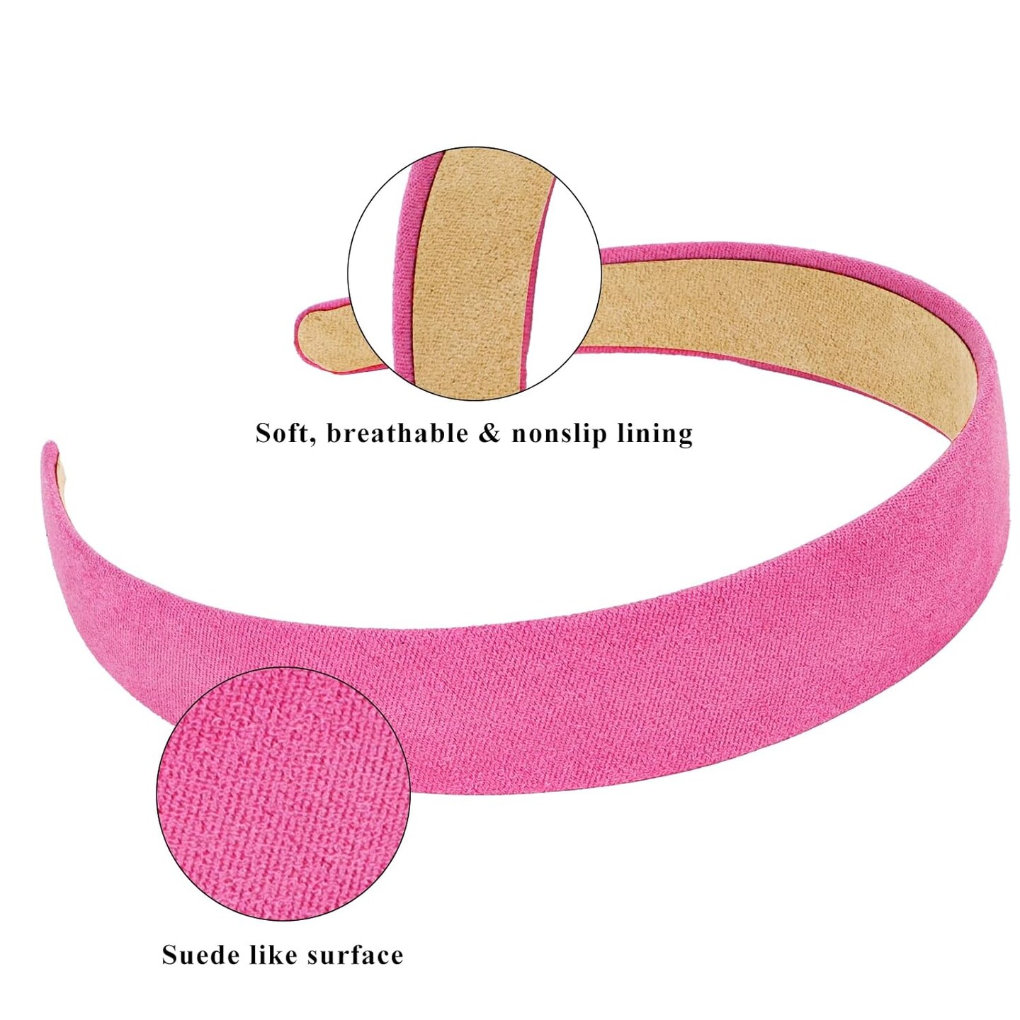 Hot Pink Headband Women 1 Inch Sueded Like Headband Non Slip Fashion Solid Plain Headband Hair Band DIY Halloween Christmas Costume Hair Accessories for Women Girls Diademas Para Mujer Gifts