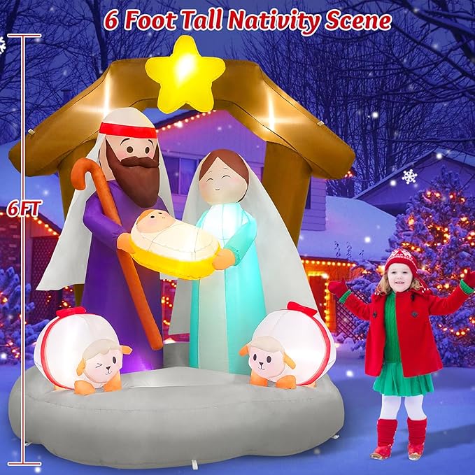 Scene Outdoor Decorations, Build-in LED Lights The Birth of Jesus Scene Blow Up Yard Decoration for Holiday Xmas Party Indoor Lawn Christmas Eve Decor