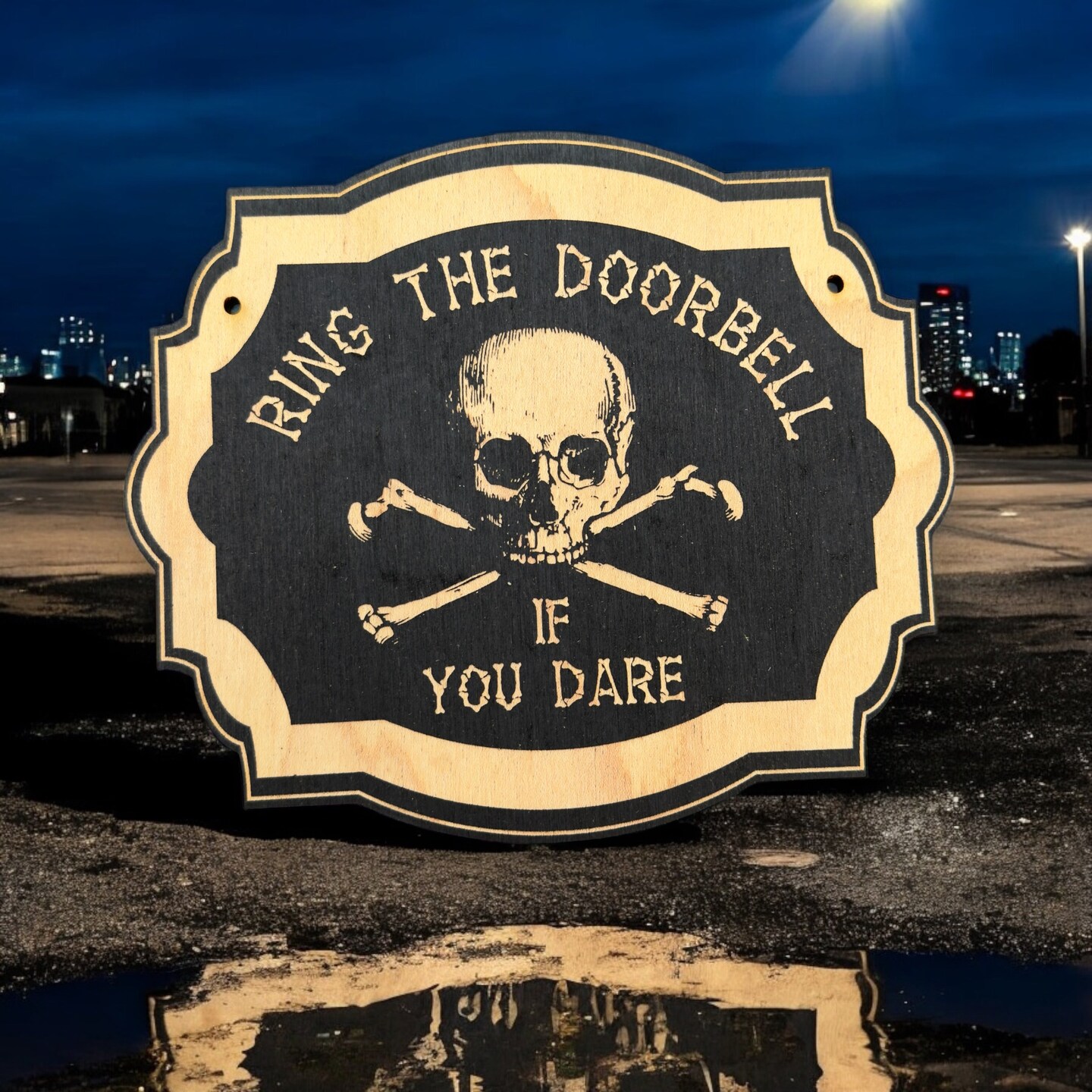 Ring the Doorbell If You Dare - Black Halloween Door Sign 7x6inches