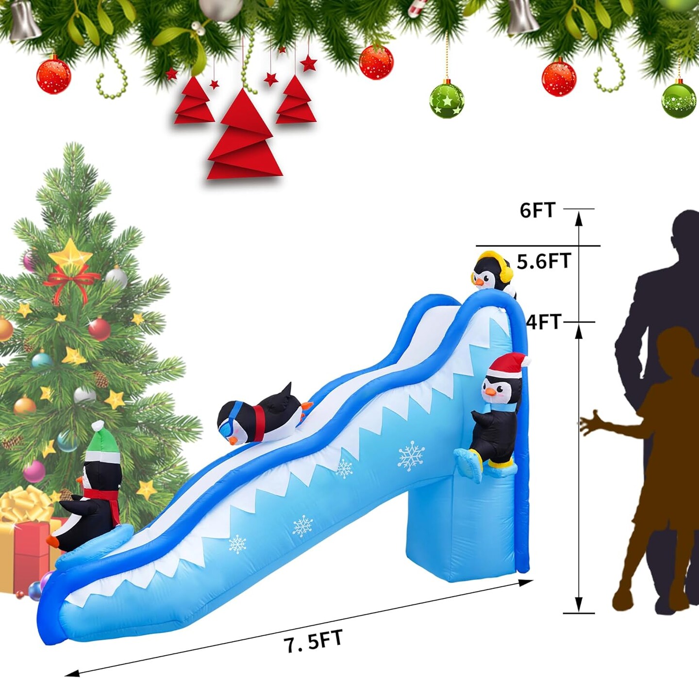 6FT Christmas Inflatables Penguin Slide Blow Up Christmas Decorations Outdoor Build-in LED Lights Penguin Inflatable Christmas for Yard Lawn Indoor Holiday Party
