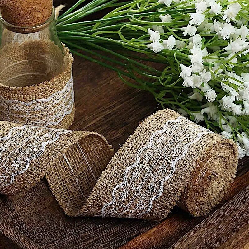 16 ft Natural White Burlap Ribbon Lace Gifts Party Decorations Wedding Supplies