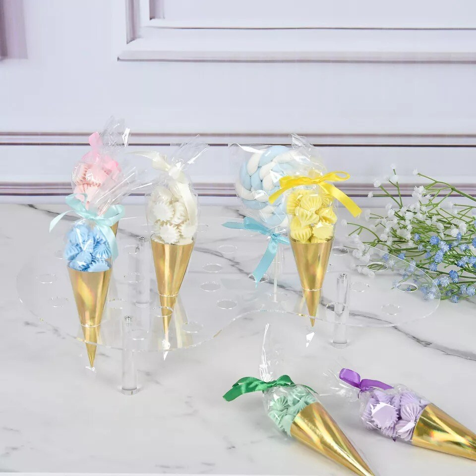16&#x22; Clear Acrylic Mini Ice Cream Cone Holder Display Stand Party Decorations