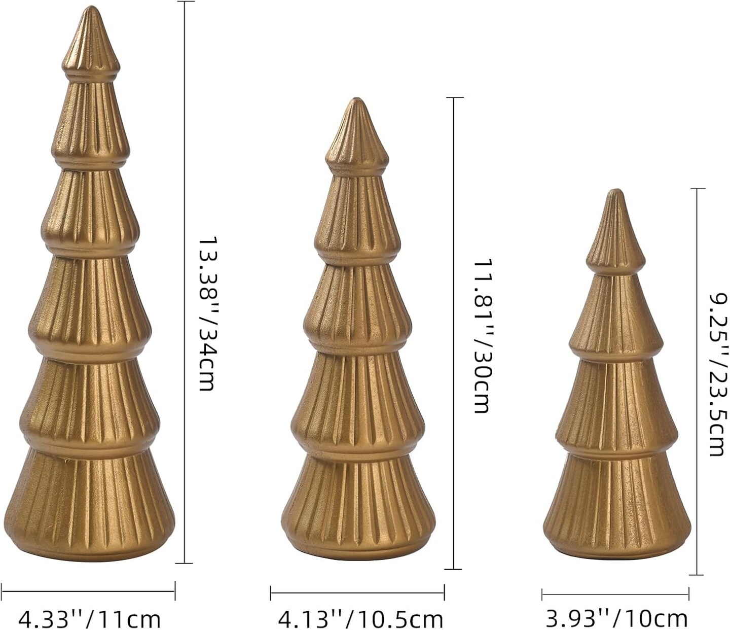 Wooden Christmas Tree, Set of 3 Tabletop Tree Figurine Wood Desk Centerpieces Table Tree Decoration Festive Ornament for Accents Xmas Mantel Shelf Home Decor Holiday Party Indoor Outdoor (Gold)