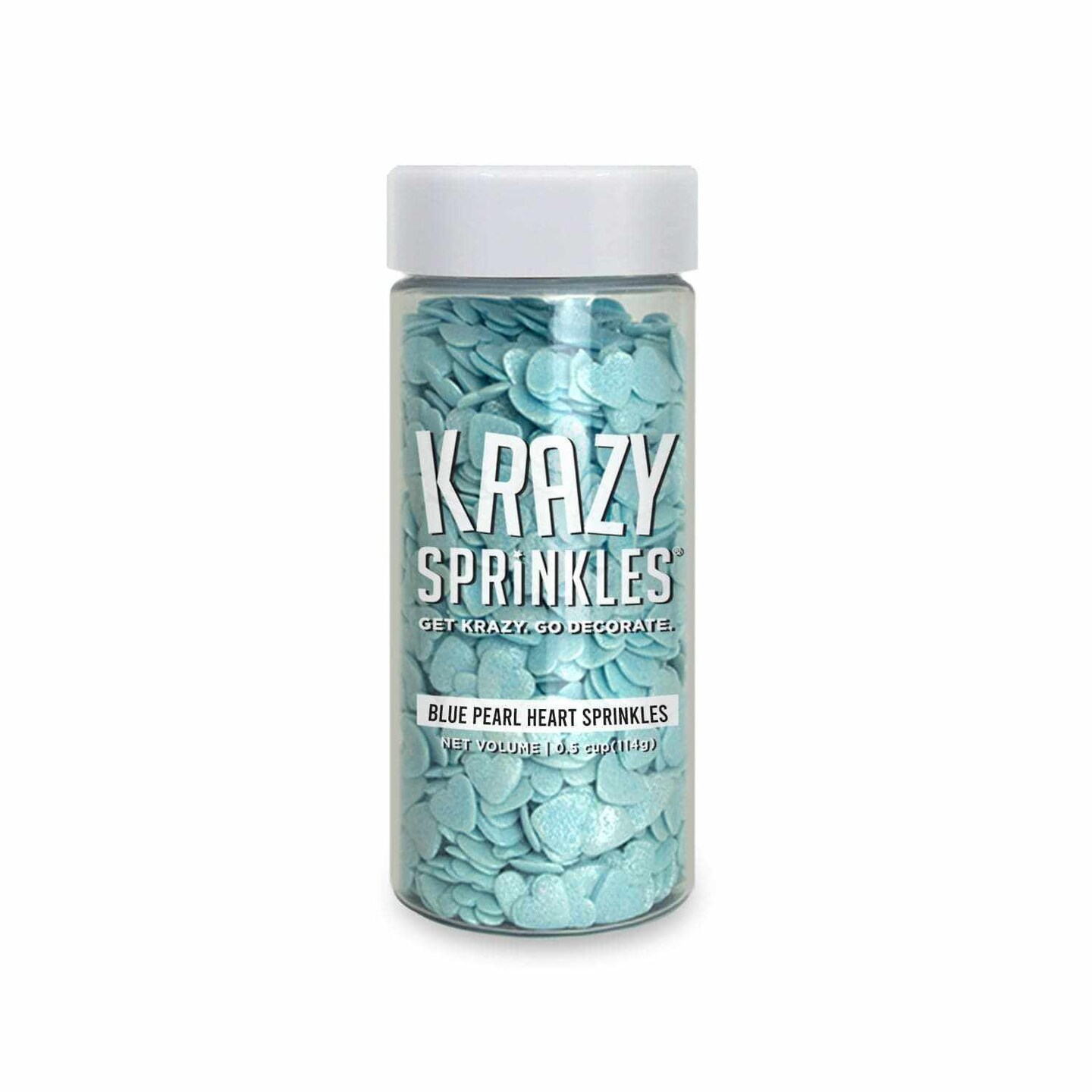 Krazy Sprinkles - Blue Pearl Hearts (1/2 Cup, 1x Jar) for Cakes, Ice Cream &#x26; Cookies