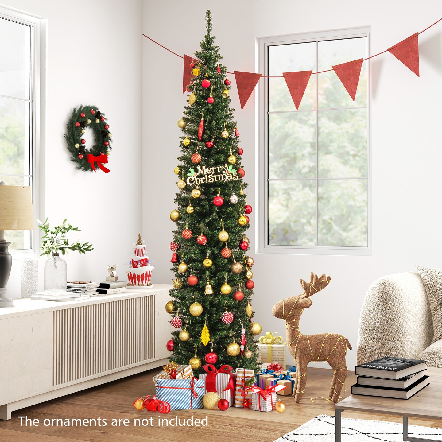 Pre-lit Pencil Artificial Christmas Tree with Warm White LED Lights