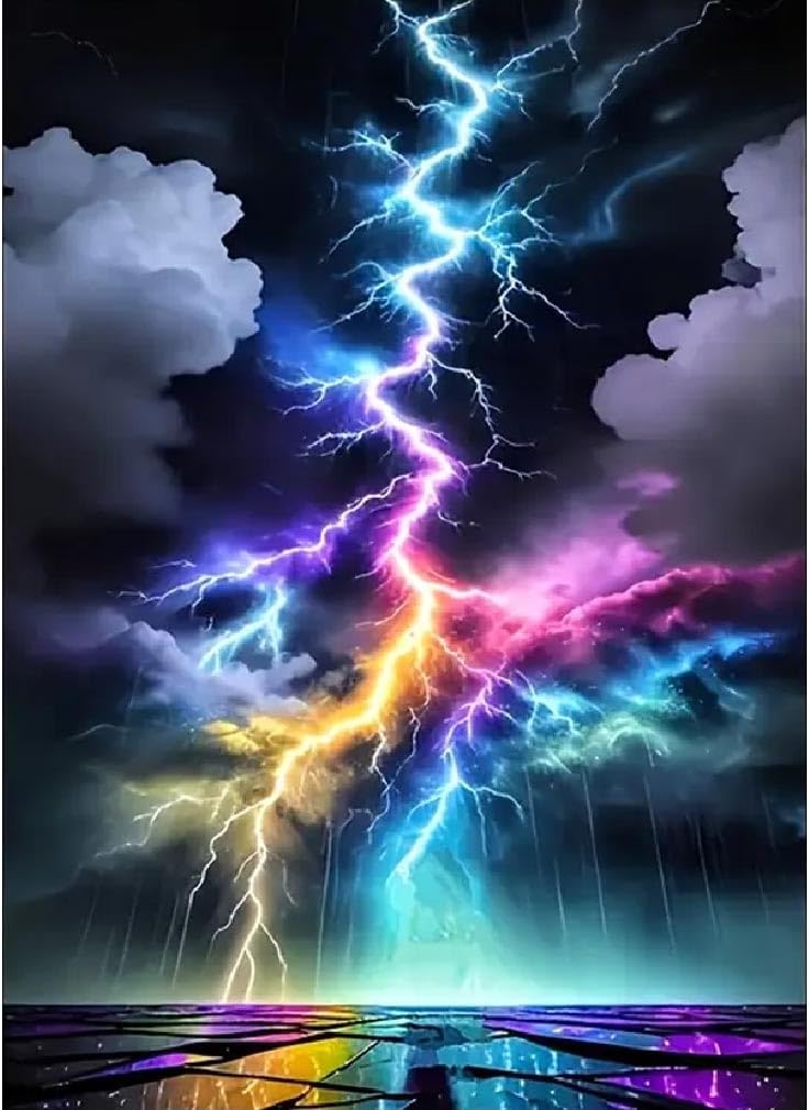 Lightning Diamond Art Kit for Adults – 5D DIY Round Gem Painting, Beginner-Friendly, Home Wall Décor Gift, 12x16 Inch