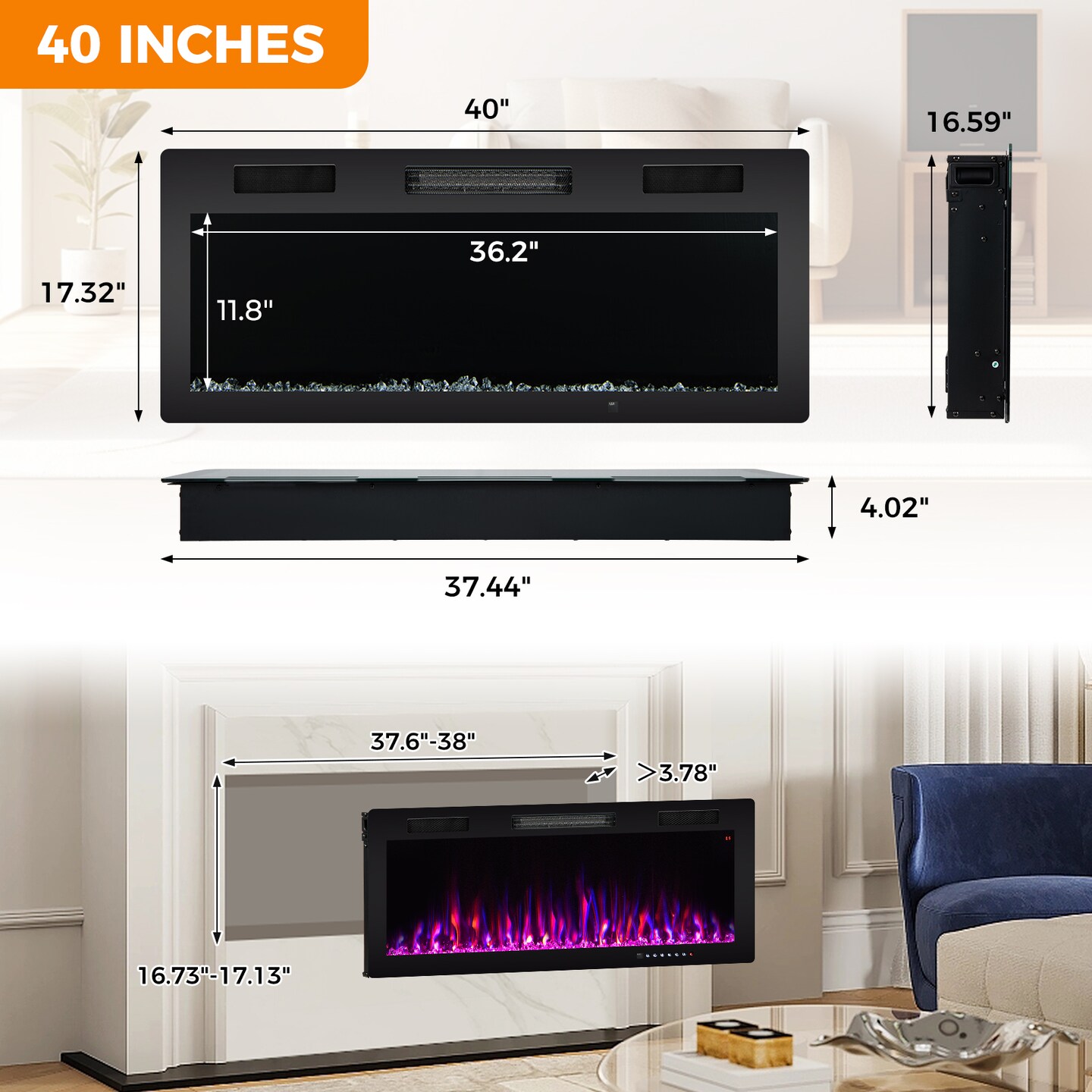 Electric Fireplace Recessed and Wall Mounted