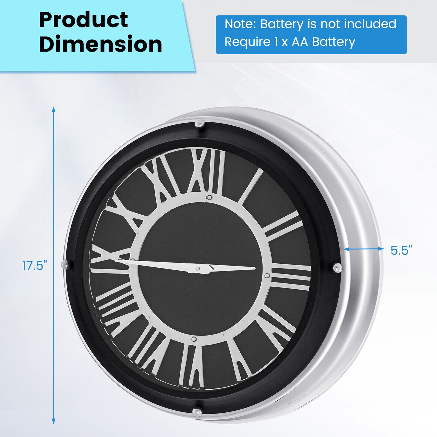 Silent Wall Clock with Silver Frame