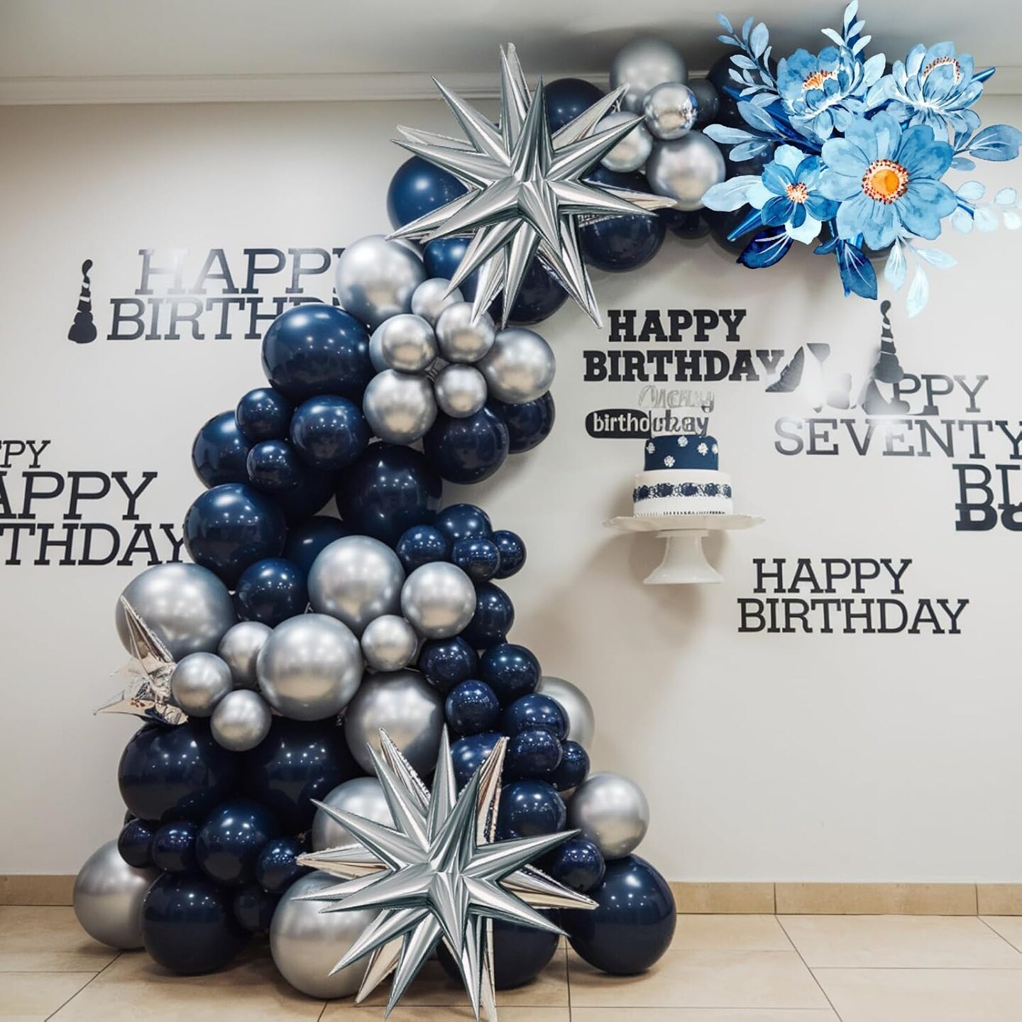 Royal Blue and Silver Balloon Garland Kit, Blue and Silver Balloons,Navy Blue and Silver Balloons with Royal Blue and Silver Balloon