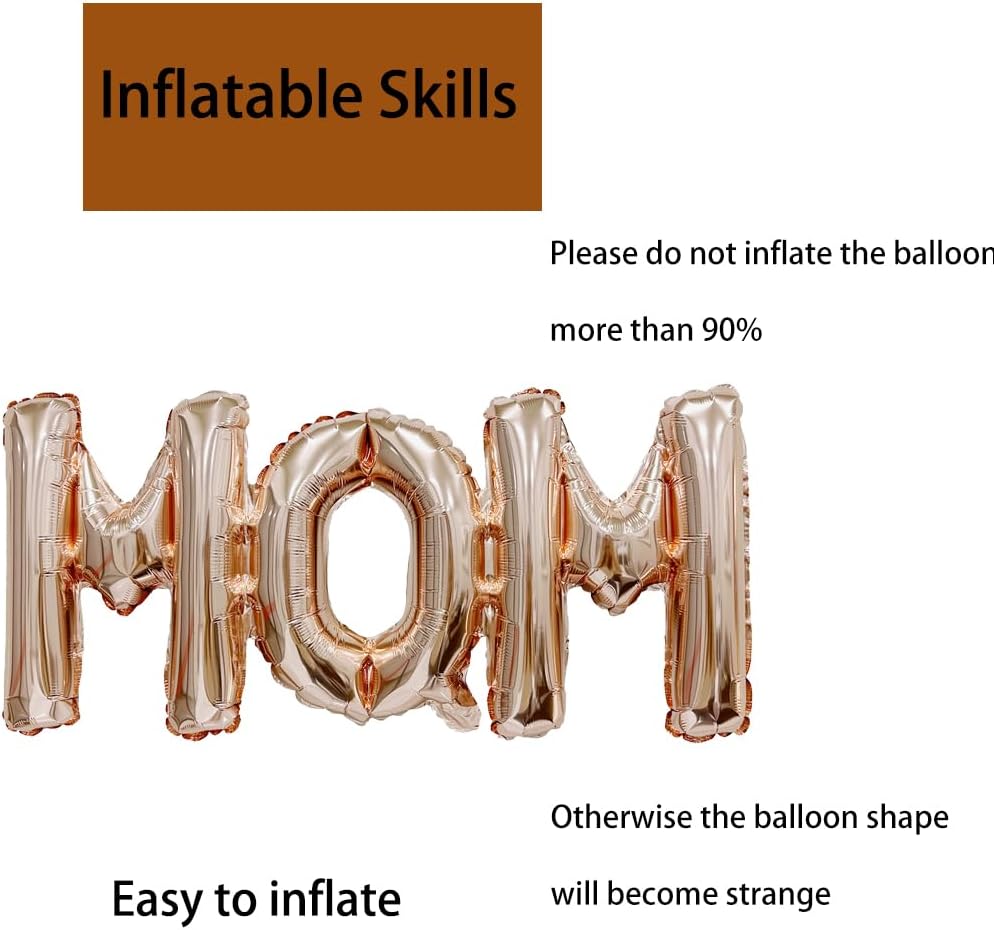 Mother&#x27;s Day Balloons Rose Gold Mom Balloons Letter Balloon Conjoined Mom Foil Balloon for Mother&#x27;s Day Themed Party Supplies Mothers Decorations Party Sets-3 PCS
