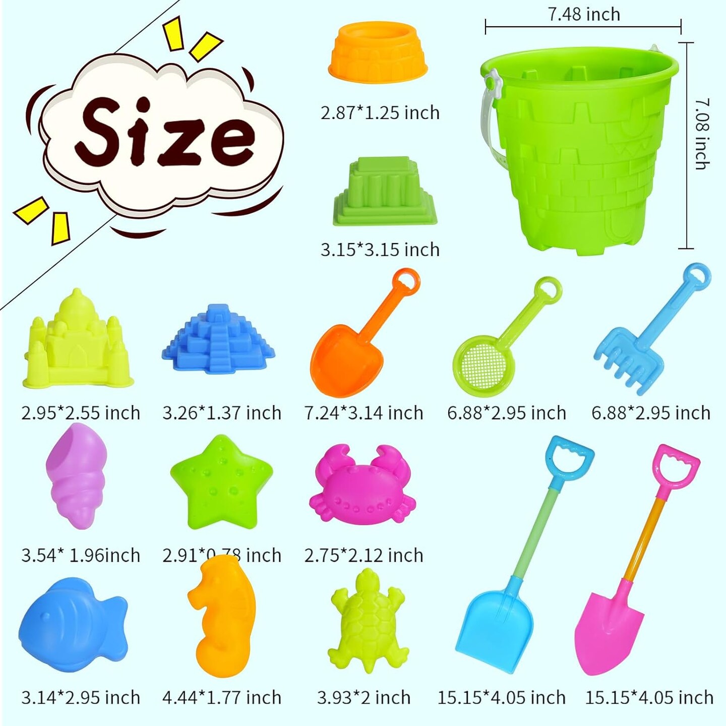 17 Pcs Beach Toys for Kids- Kids Sand Toys Includes Beach Bucket, Sand Mold, Sand Shovel, Rake,Sand Sifter Shovels,Sand Castle Toys - Sand Bucket and Shovel for Boys and Girls