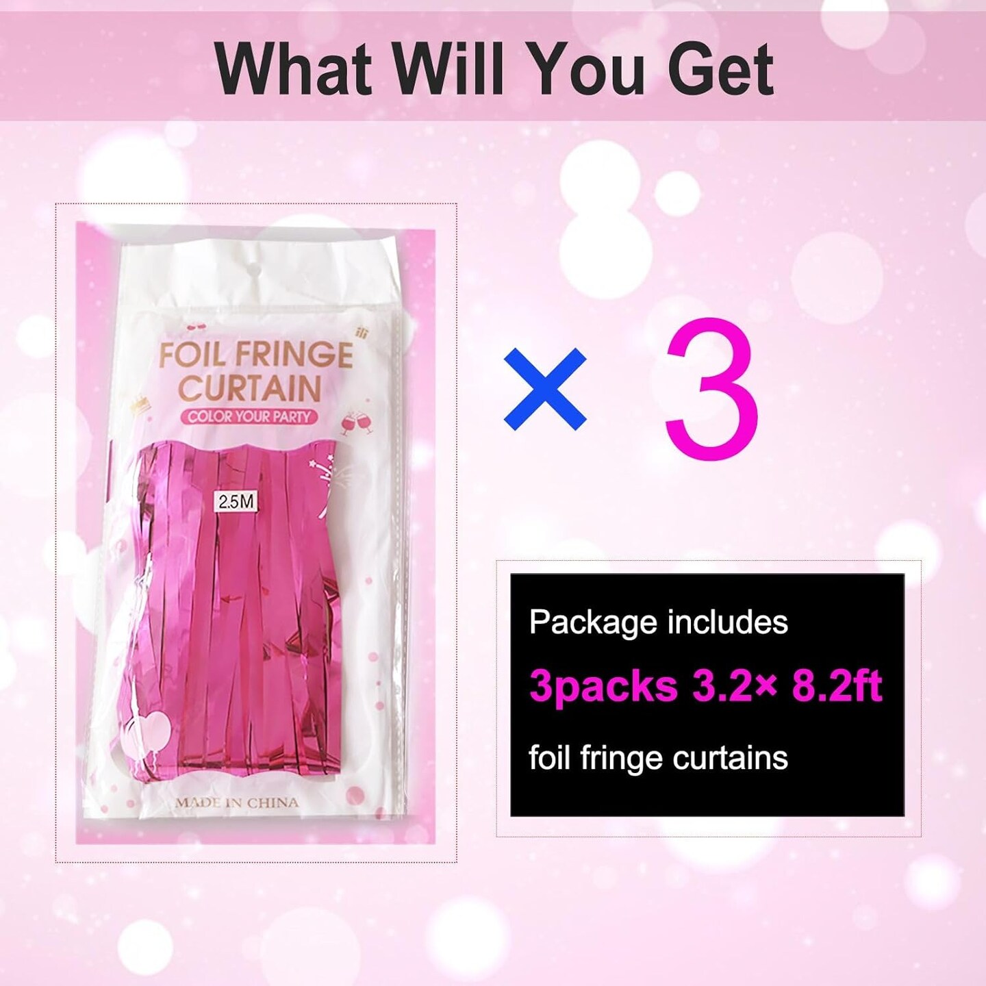 Hot Pink Backdrop Curtains - 3 Pack of 3.2x8.2ft Hot Pink Foil Fringe Curtains Streamers Backdrop for Birthday Party Valentines Backdrop Decorations