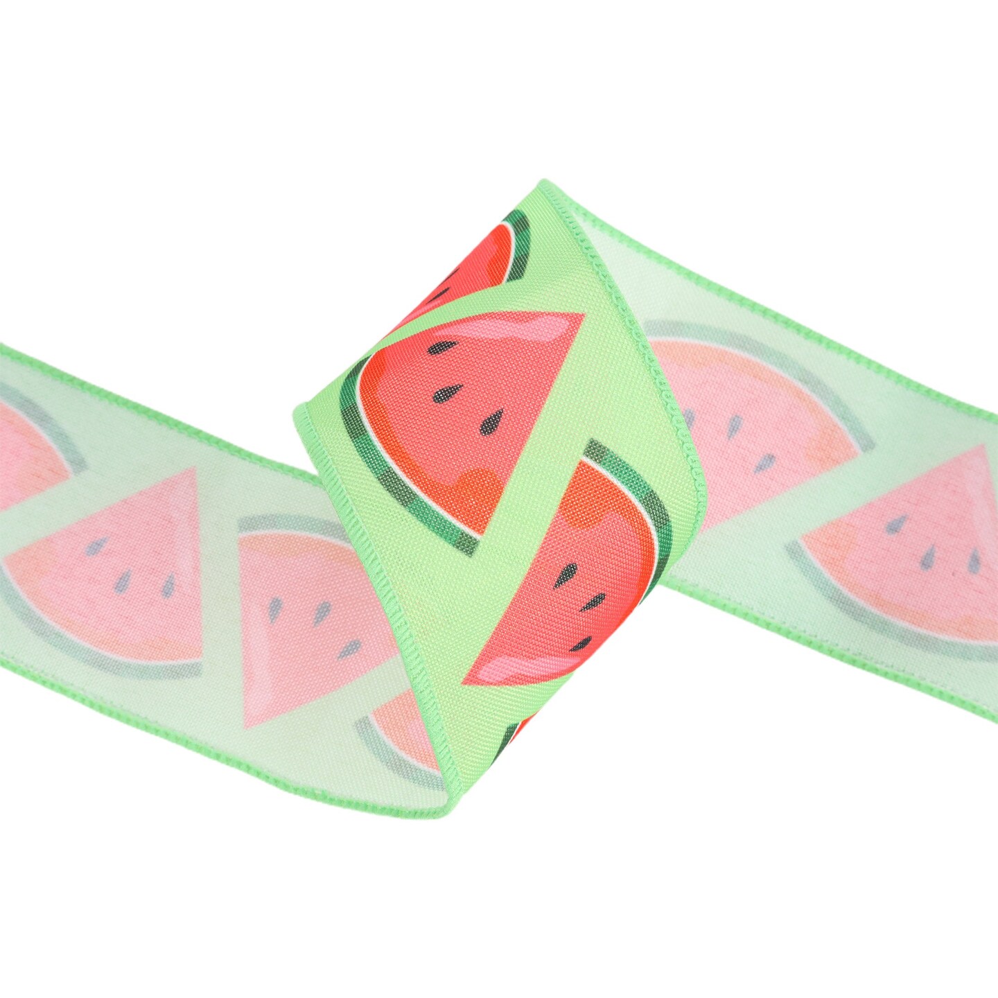 2 1/2&#x22; Wired Ribbon | Watermelon Slice on Green | 10 Yard Roll