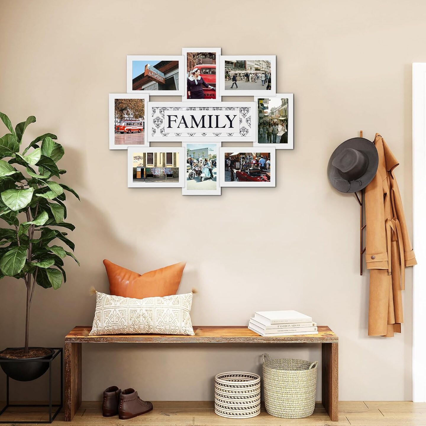 Photo Frame 22x17 White Family Picture Frame Selfie Gallery Collage Wall Hanging for 6x4 Photo - 8 Photo Sockets - Wall Mounting Design