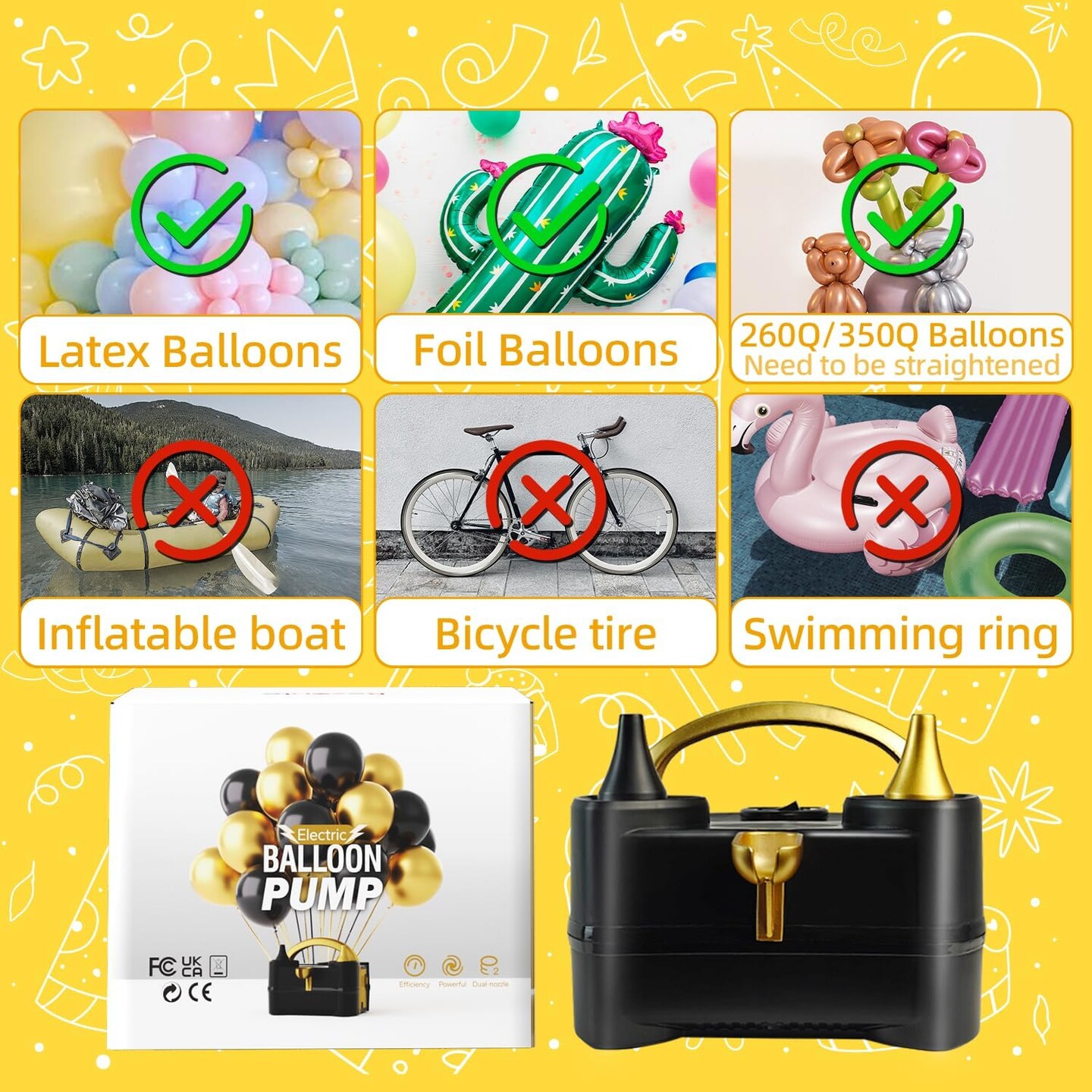 Balloon Pump Electric, Portable Balloon Inflator Pump Electric Air Pump for Balloons Dual Nozzle Electric Balloon Pump for Birthday Wedding Graduation Party Decorations