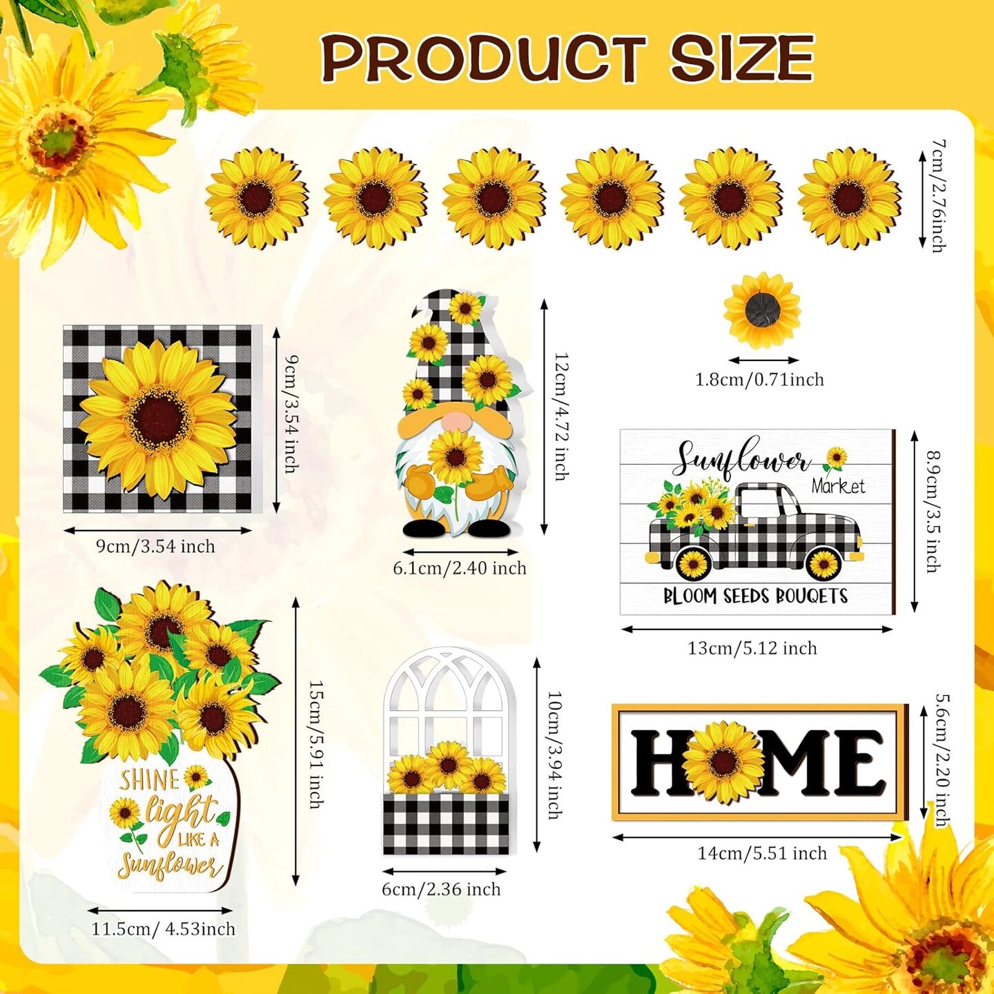 12 Pcs Sunflower Tiered Tray Decor Sunflower Decorations for Home Farmhouse Tray Set Rustic Summer Flower Table Top Centerpiece for Home Farmhouse Rustic Kitchen