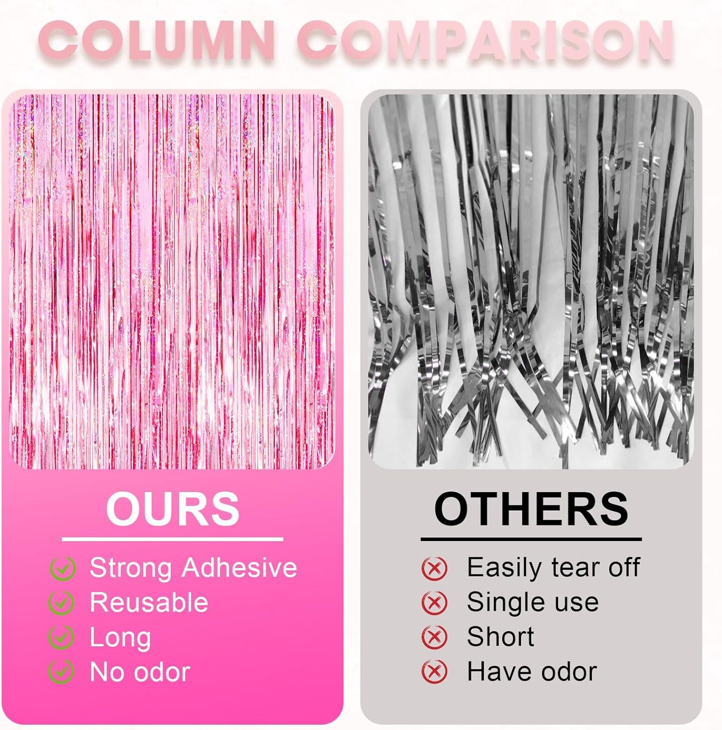 2-Pack Laser Pink Metallic Foil Fringe Curtains Party Backdrop Decorations