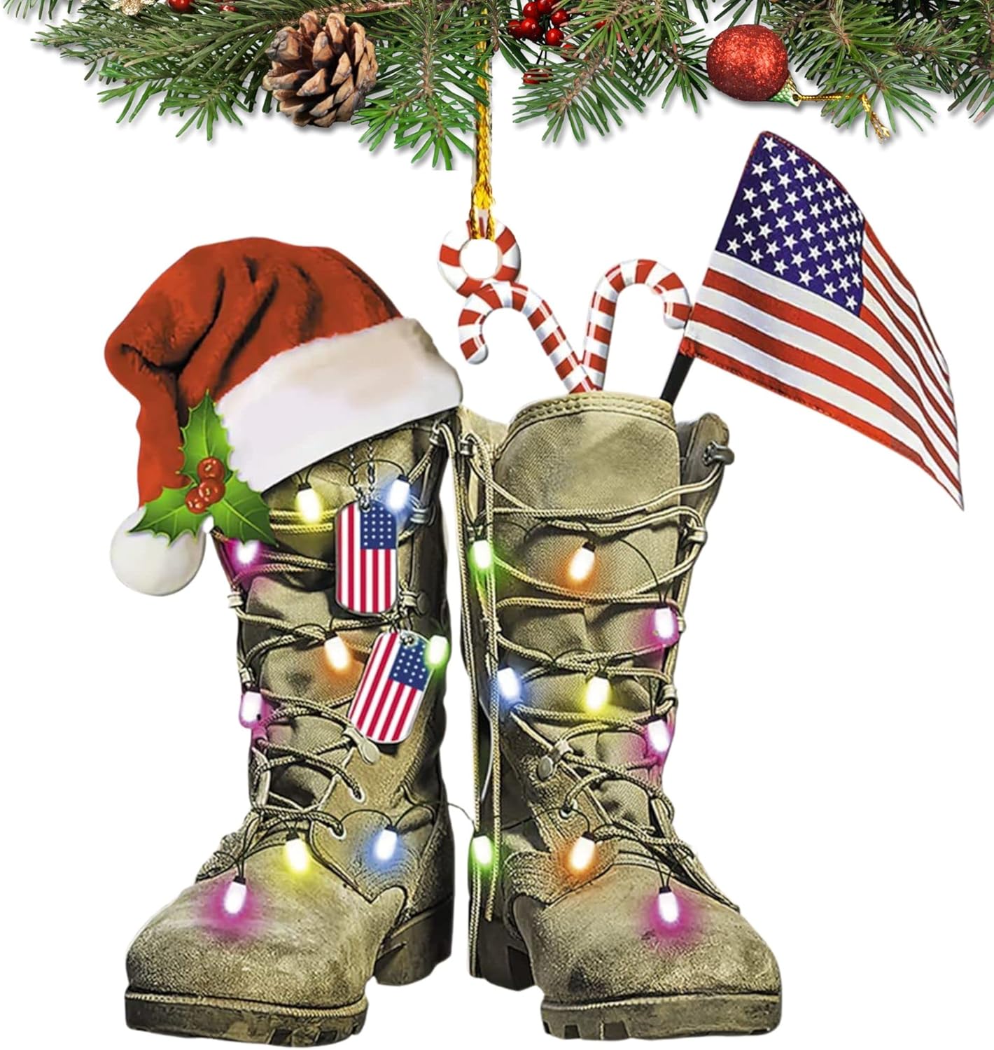 Us Veteran Christmas Ornament Flat Shape, Us Army Christmas, Veteran Gifts, Military American Soldier Boots Flag (Army 1)
