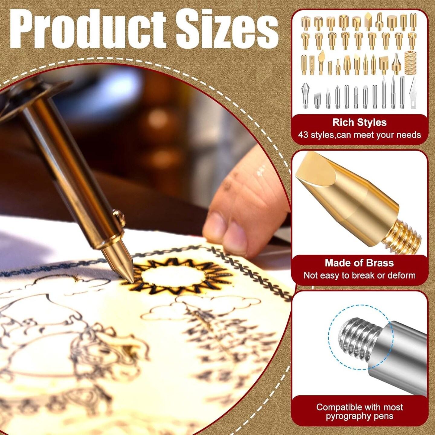 43 Pcs Wood Burning Tips Kit, Wood Burning Letters Numbers Alphabet Stamps Different Shape Stencils Templates for Embossing Branding Crafts Personalization Tools(Different Shape)