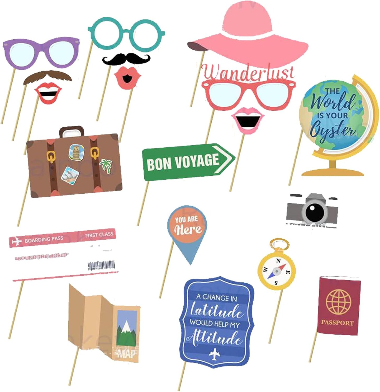 18PCS Travel Photo Booth Props – “Let the Adventure Begin” Party Supplies