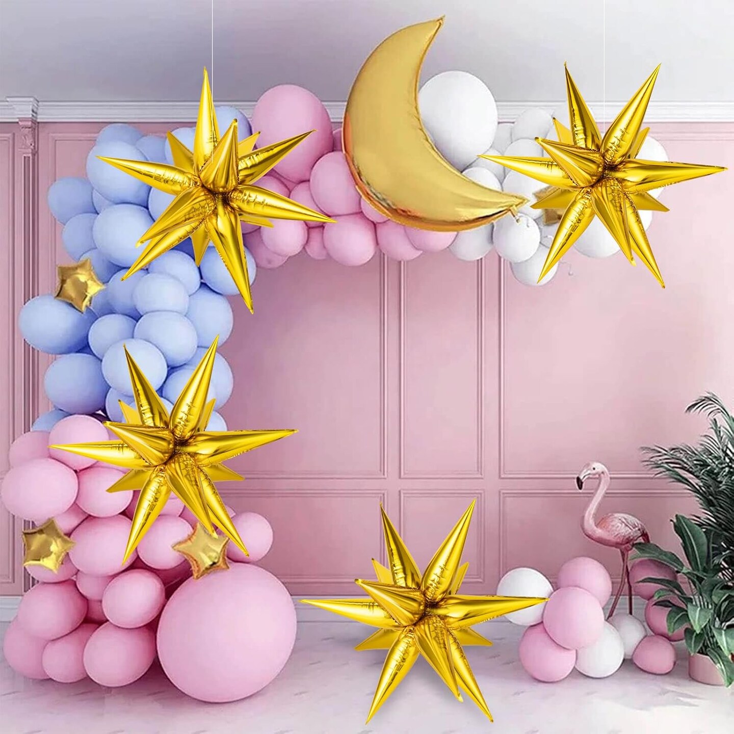 Gold Star Balloons - 72 Pcs Big 26 Inch Gold Mylar Starburst Balloons, Gold 12 Point Star Balloons, Starburst Foil Cone Balloons