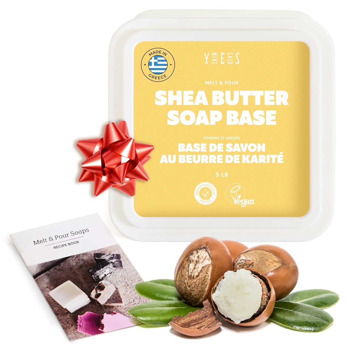 Shea Butter Soap Base - 5Lb Melt and Pour Soap Making Supplies with Organic Shea Butter - No Palm Oil, Vegan, Antioxidant-Rich and Gentle on the Skin - Crafting Recipe Book Included
