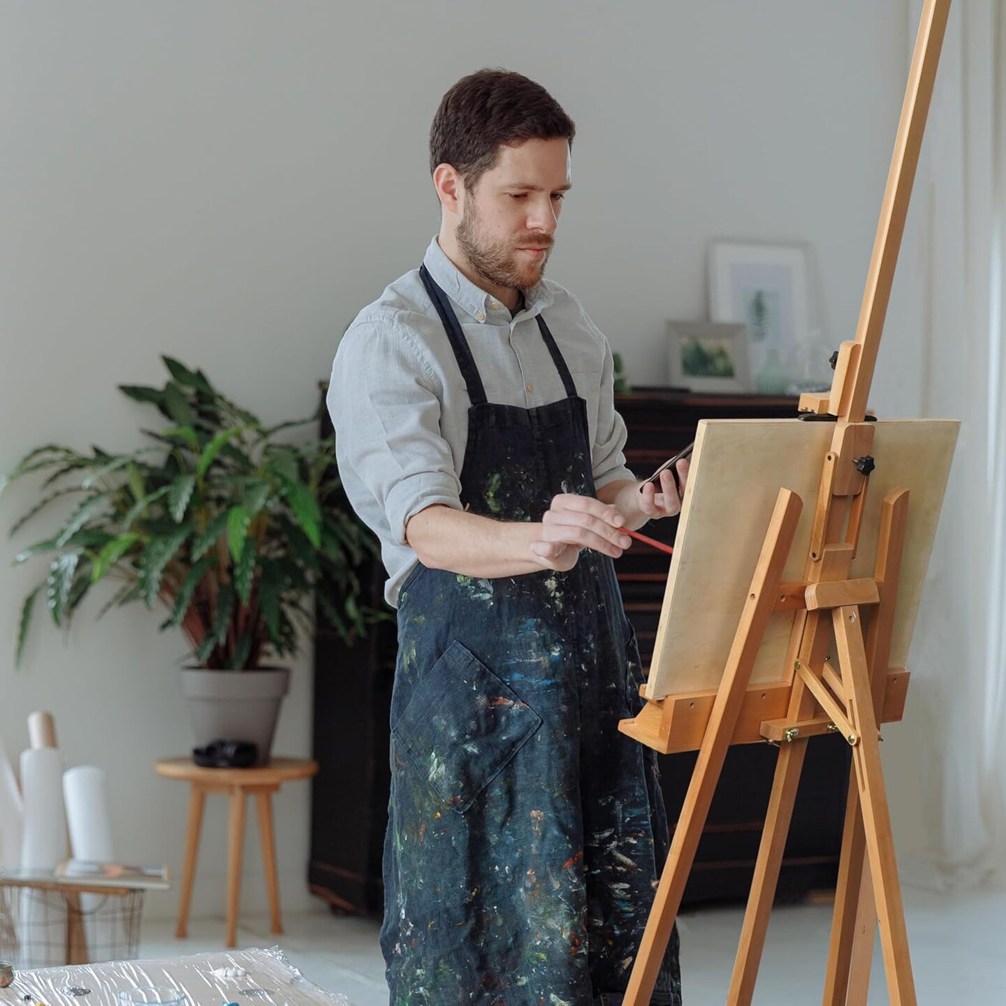 ARTIFY Large A-Frame Adjustable Painters Easel, Solid Beechwood Easel, Studio Easel with Brush Holder for Adults