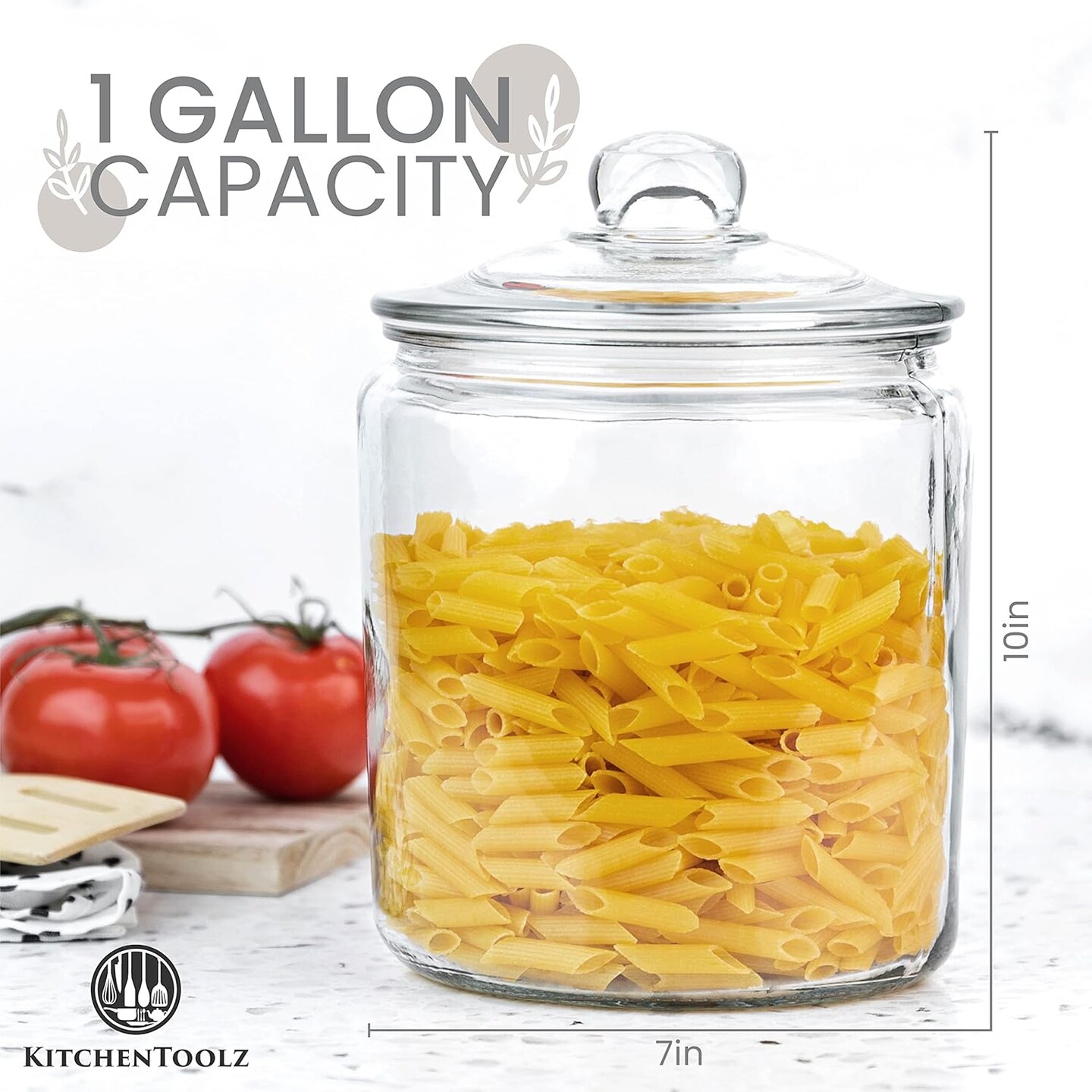1 Gallon Glass Cookie Jar with Lid &#x2013; Airtight Glass Food Storage Container for Cookies, Candy, Flour, Dog Treats &#x26; More &#x2013; Clear Large Kitchen Jar for Pantry or Laundry Room &#x2013; Pack of 1