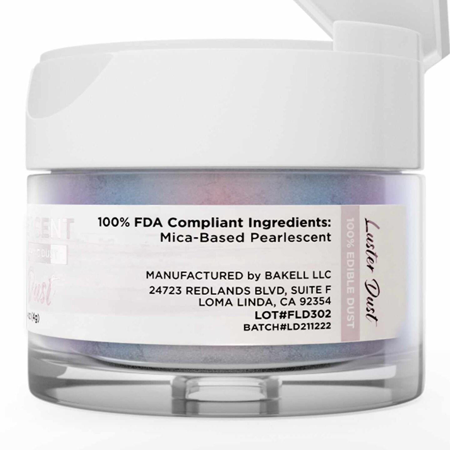 Bakell - Pink Iridescent Luster Dust (4g, 1x Jar) Edible Vegan Dust & Paint for Baking, Desserts and Beverages