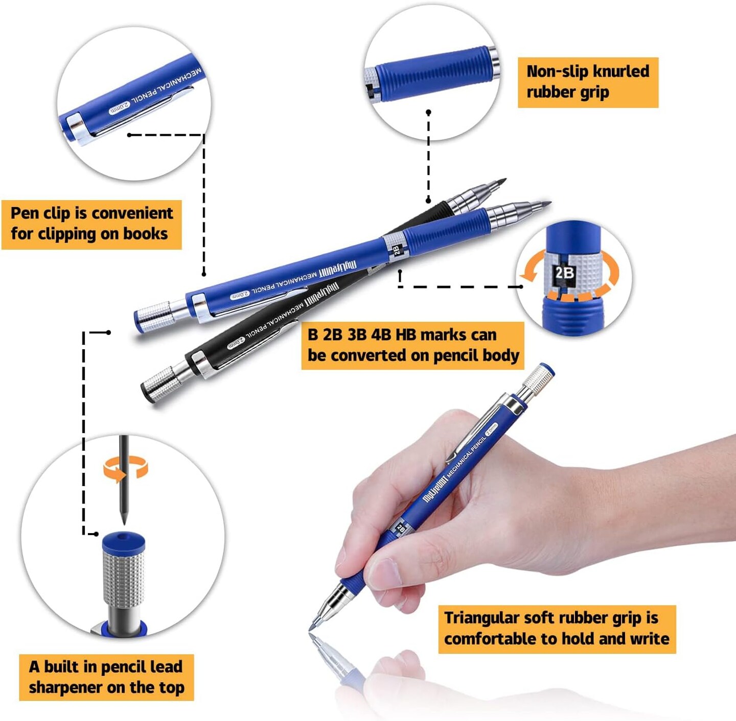 22 Pcs 2.0 mm Mechanical Pencils Set, 8 Pcs Lead Pencils with 10 Case Lead Refills 2B, HB Black &#x26; Colors, 2 Pcs Erasers and 2 Pcs Sharpeners for Drawing, Sketching and Drafting