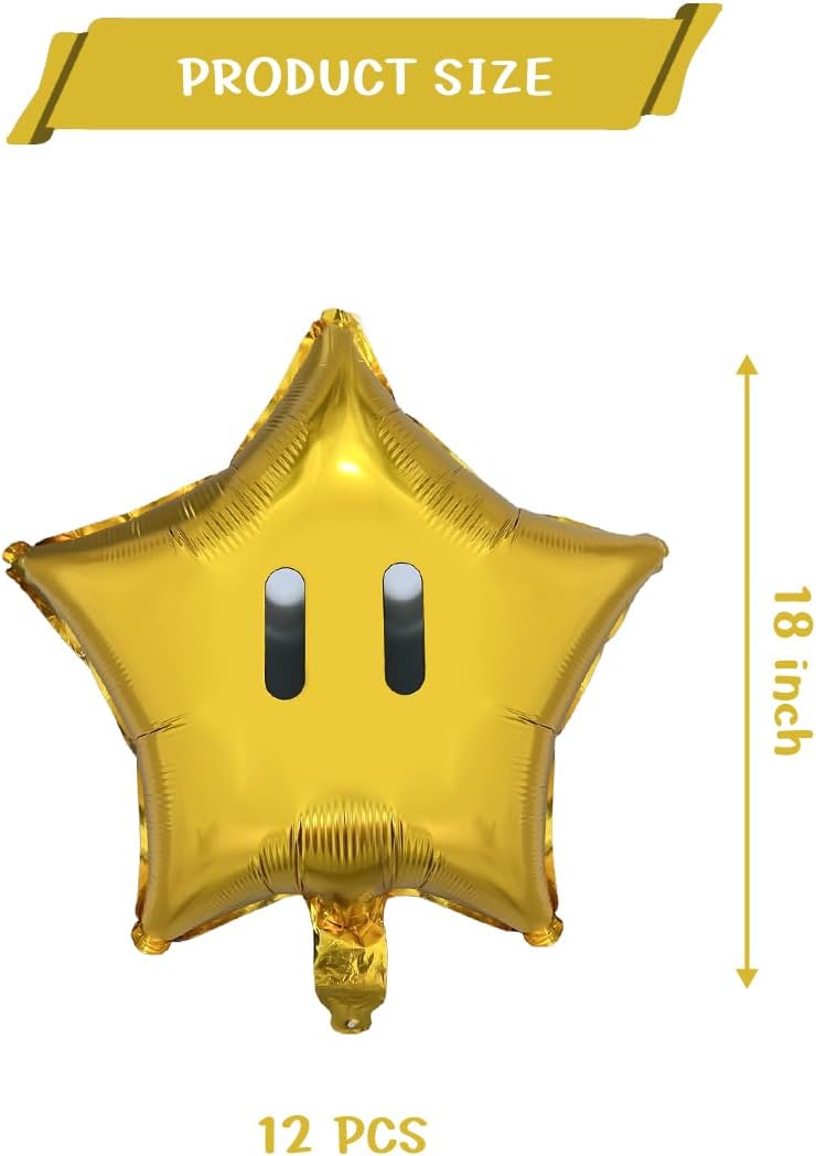 12PCS Star Foil Balloons Super Gold Coin Star Balloons Yellow Star Balloons Kids Birthday Party Decorations Supplies