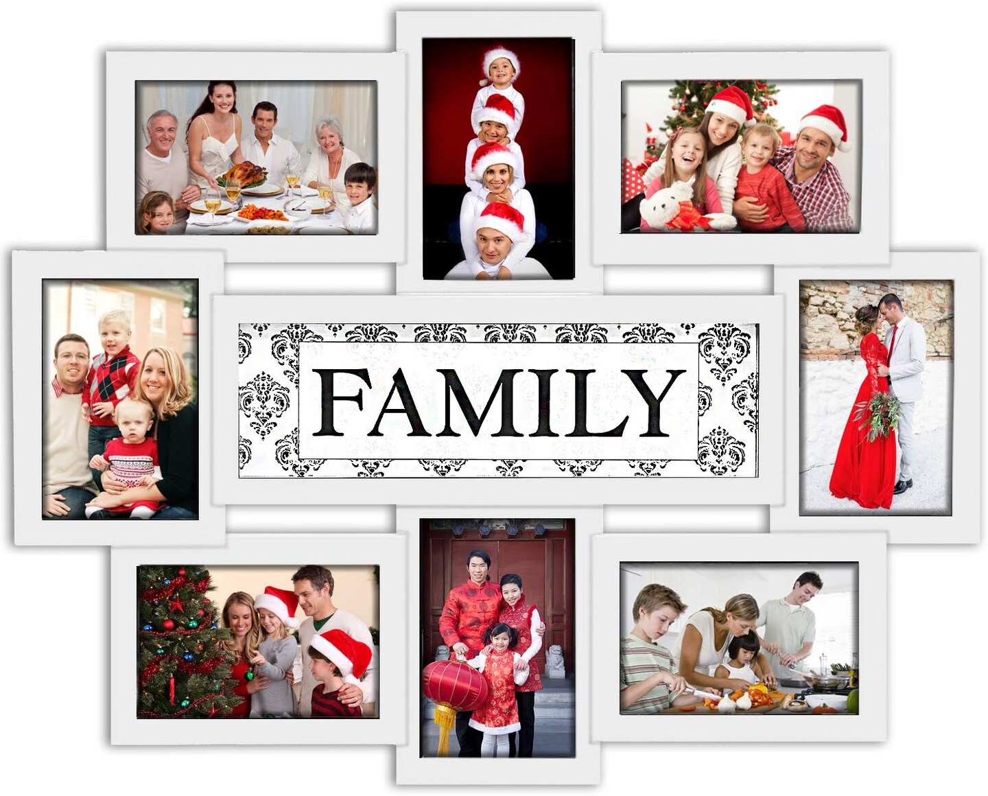 Photo Frame 22x17 White Family Picture Frame Selfie Gallery Collage Wall Hanging for 6x4 Photo - 8 Photo Sockets - Wall Mounting Design