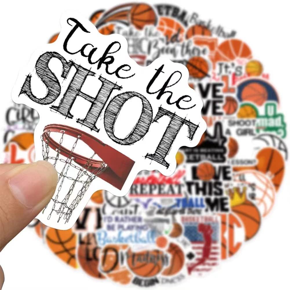 Basketball Stickers |50 Pcs Basketball Waterproof Vinyl Decals for Water Bottles Laptop Car Luggage Cup Computer Mobile Phone Skateboard D&#xE9;cor