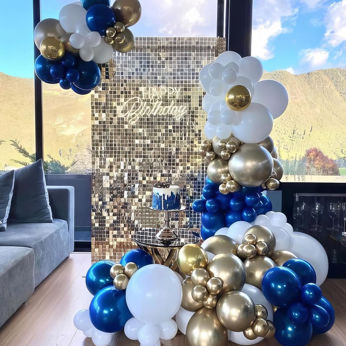 Royal Blue and Gold Balloons, Blue and White Gold Balloons, Macaron Blue Navy Blue Gold Confetti Latex Balloon