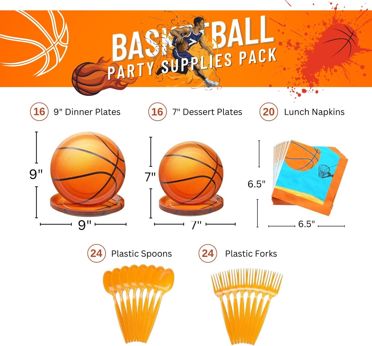 Basketball Party Supplies Packs (100 Pieces for 16 Guests) - Basketball Party Supplies, Sports Party Supplies, Basketball Party Decorations, Basketball Birthday, Party Decor for Adults,