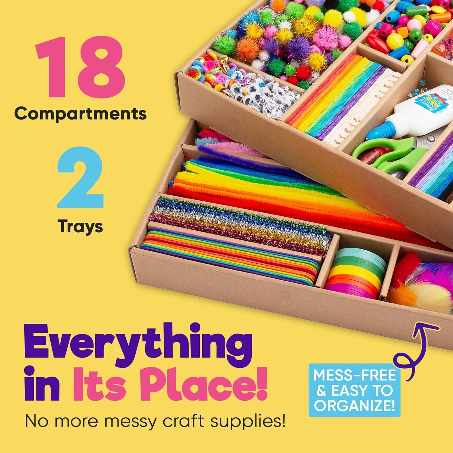 Arts &#x26; Crafts Summer Chest - 3000+ pcs Deluxe Craft Supplies Box, 2 Drawers, 18 Compartments, Sturdy Handle - Art Crafting Kit Easter Gifts for Kids, School Supply for Ages 4 5 6 7 8 9 10 11 12