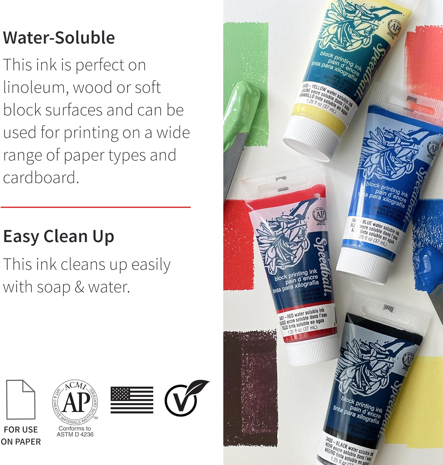 Water Soluble Block Printing Ink – Bold Color With Satin Finish Ap Non- Toxic 8 Fl. oz., Black
