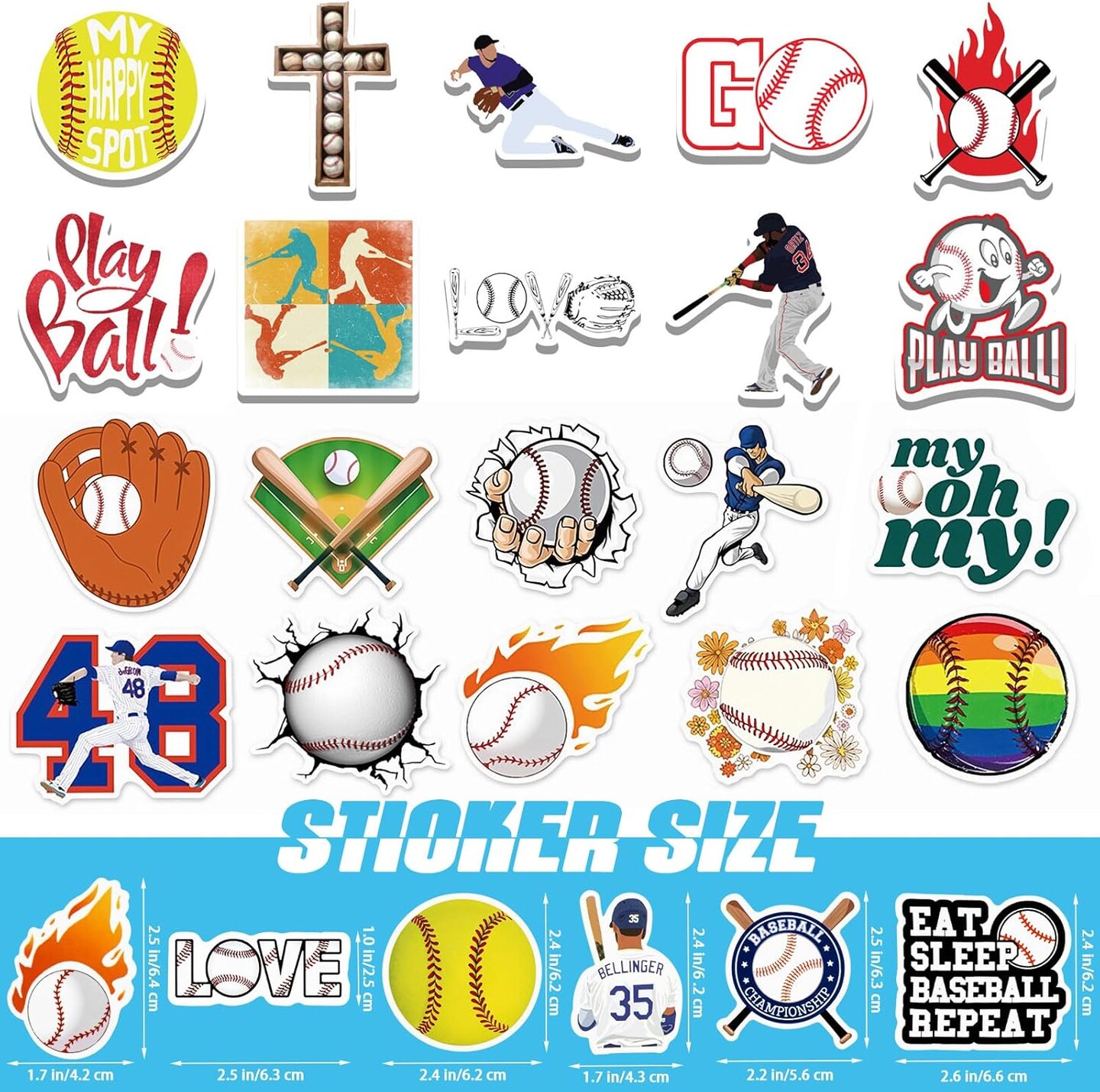 150PCS Baseball Stickers - Waterproof, Vinyl, for Bottles, Helmets, Posters &#x26; Scrapbooks - Gifts for Teens &#x26; Kids