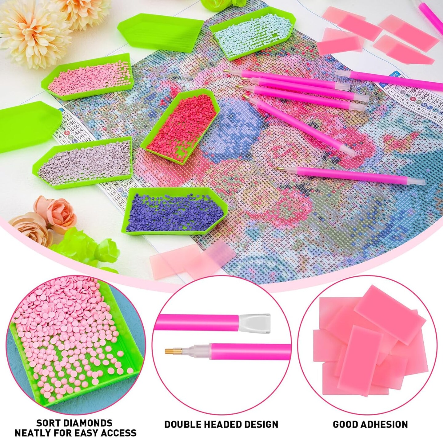 60PCS Diamond Art Painting Tools 5D Diamond Art Wax Accessories with 20 Drill Pen Grip Tray, Diamond Painting Kits for Kids Adults DIY Diamond Painting Crafts