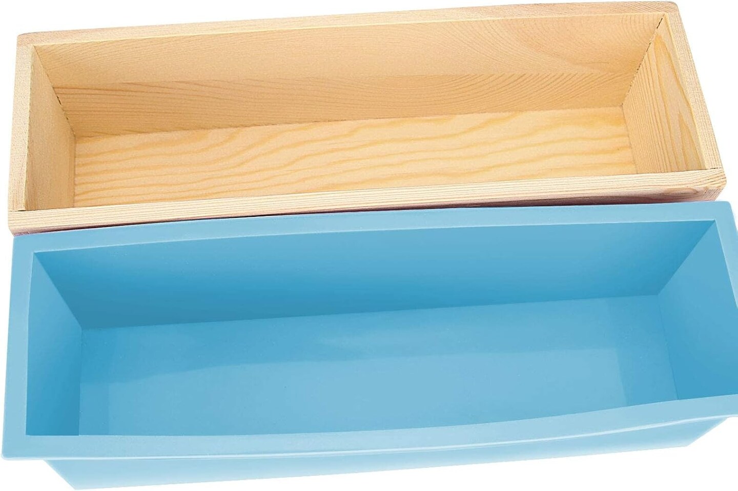 Pack of 2 42oz Blue Soap Molds with 2 Lids, Flexible Rectangular Silicone Soap Making Molds Kit with Wood Box DIY Tool Set for Soap Making Supplies