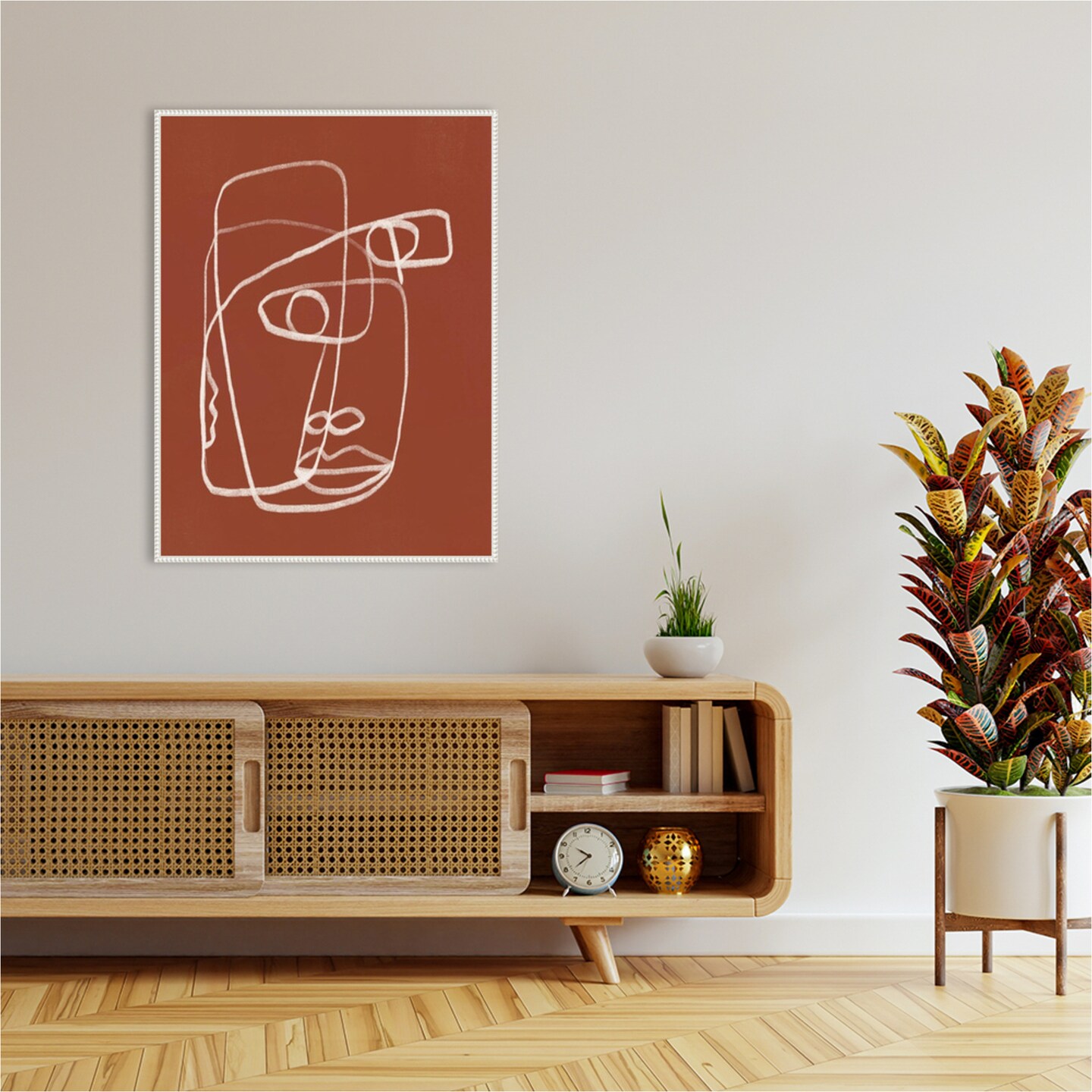 Line Art Abstract Portrait Terracotta 02 by Little Dean Framed Canvas Wall Art