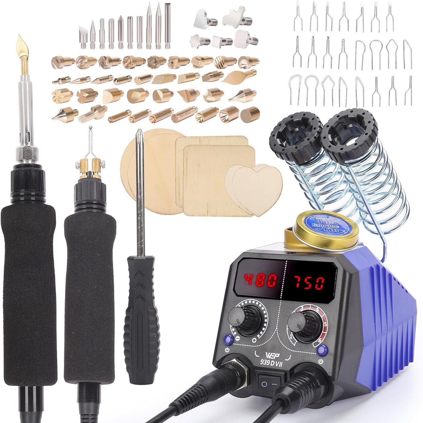 Wood Burning Kit 84-IN-1 with 51 Solid Points and 23 Wire Nibs Wood Burner with 2 Letter Number Stencils, 6 Unfinished Wood, 1 Pen Holder, Burning Tool