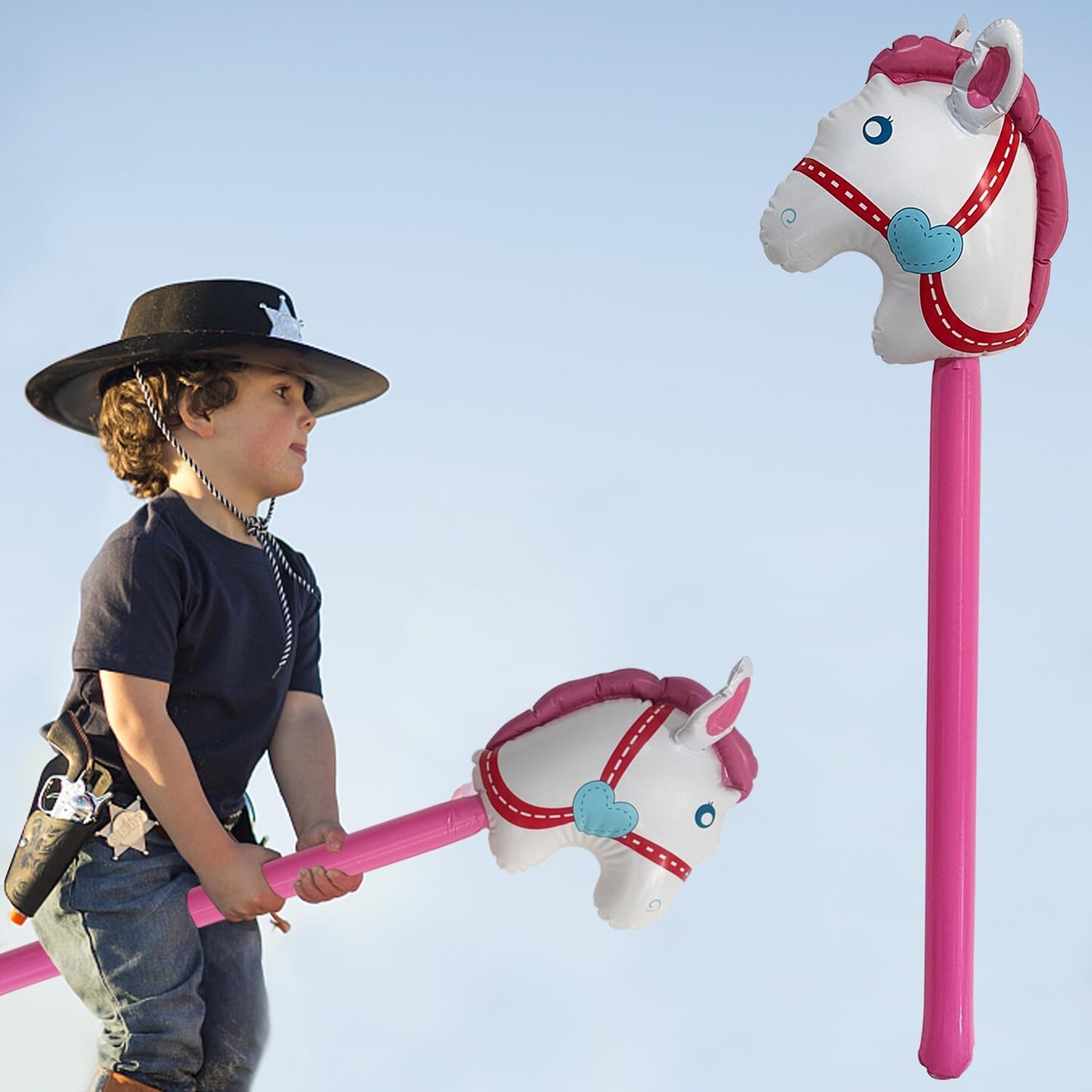1 Pc Inflatable Horse Stick Inflatable Horse-head Stick Balloon for Party Decoration Horse Birthday Party Supply Favors Photo Booth Props for Costume Cosplay Party, 37 Inches, Pink